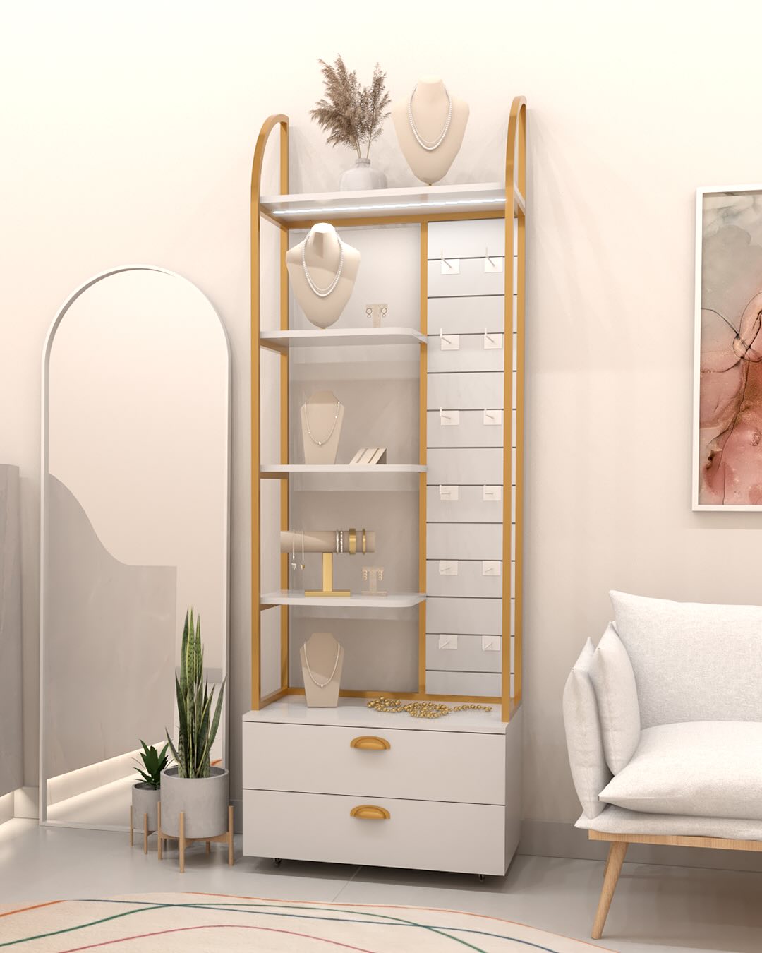 Expositor mostruário de joias e semijoias grande. Com estrutura em MDF e aço carbono, pintura el